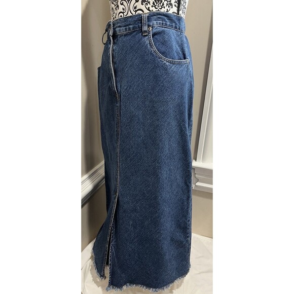 BILL BLASS VTG Jean Skirt 12P Denim Maxi Front/Back Slit Raw Hem Cowgirl Grunge - Picture 5 of 16
